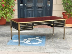 French Ebonized Louis XVI Bureau Plat or Writing Desk with Embossed Leather Top