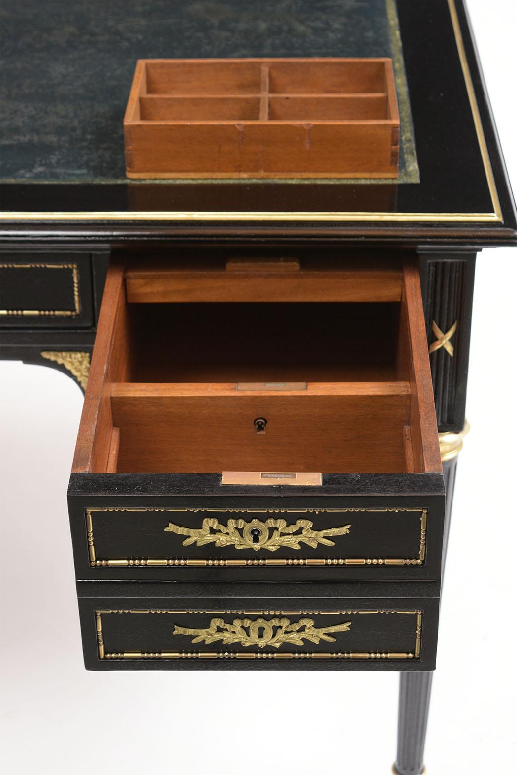Brass French Ebonized Louis XVI Style Desk
