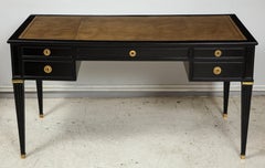 French Ebonized Louis XVI-Style Leather-Top Bureau Plat Desk