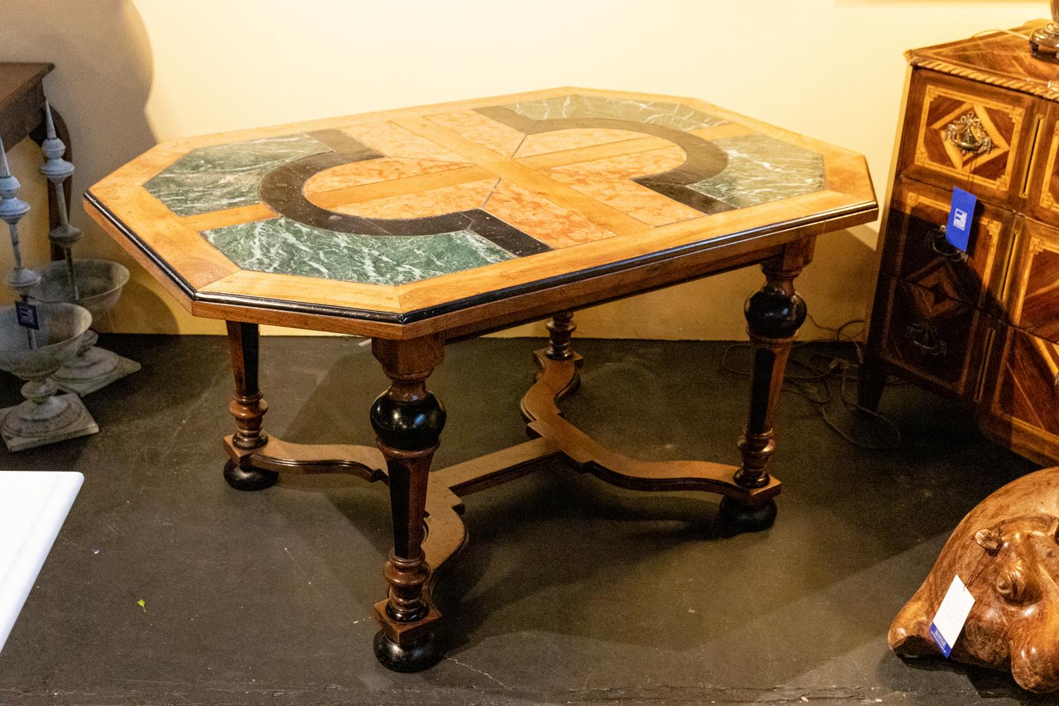 French Ebonized Marble-Top Center Hall Table For Sale 5