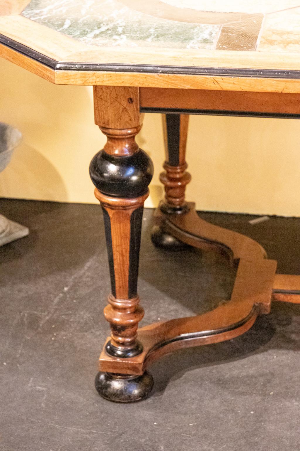 French Ebonized Marble-Top Center Hall Table In Good Condition For Sale In Stamford, CT