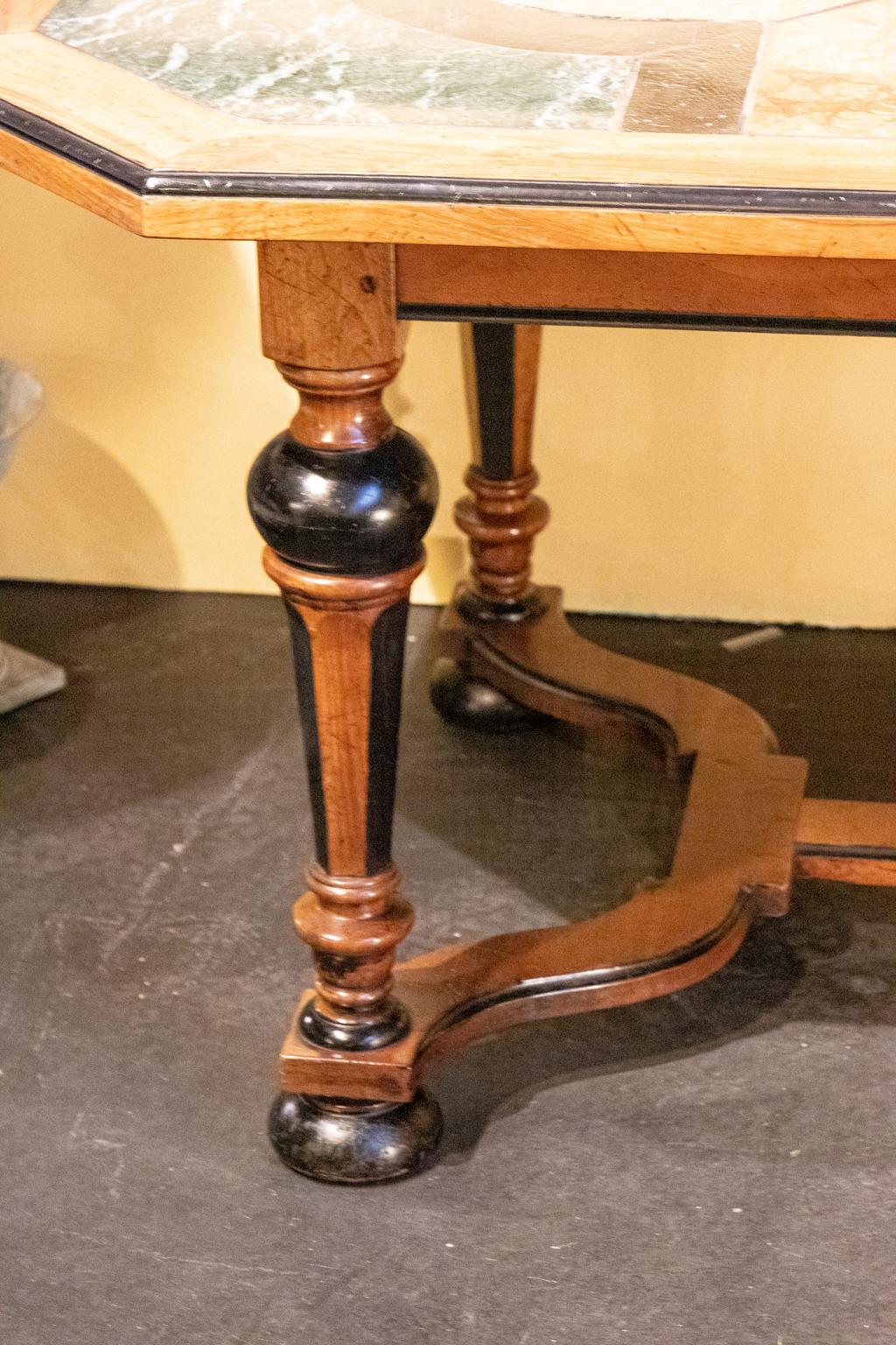 19th Century French Ebonized Marble-Top Center Hall Table For Sale