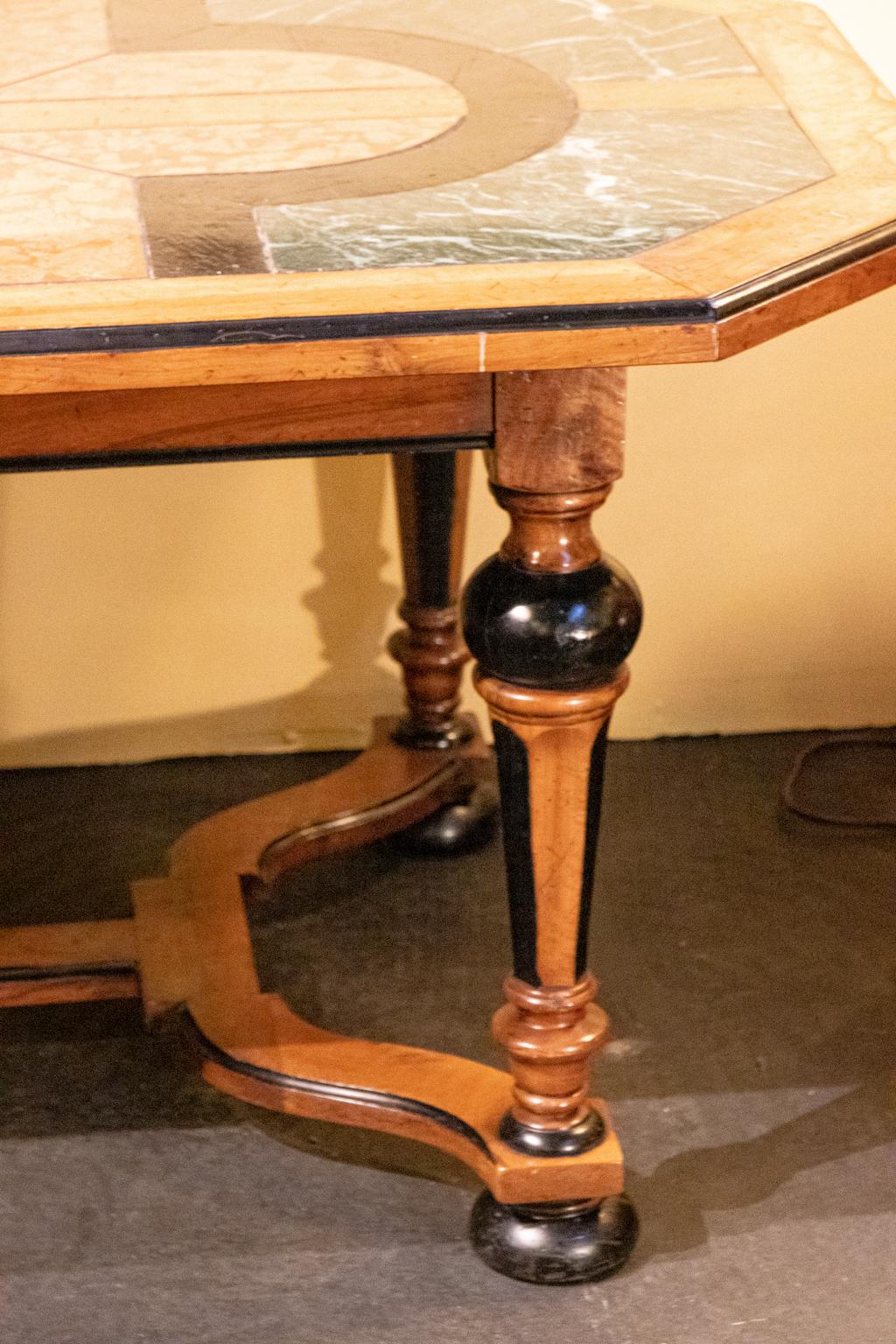 Walnut French Ebonized Marble-Top Center Hall Table For Sale