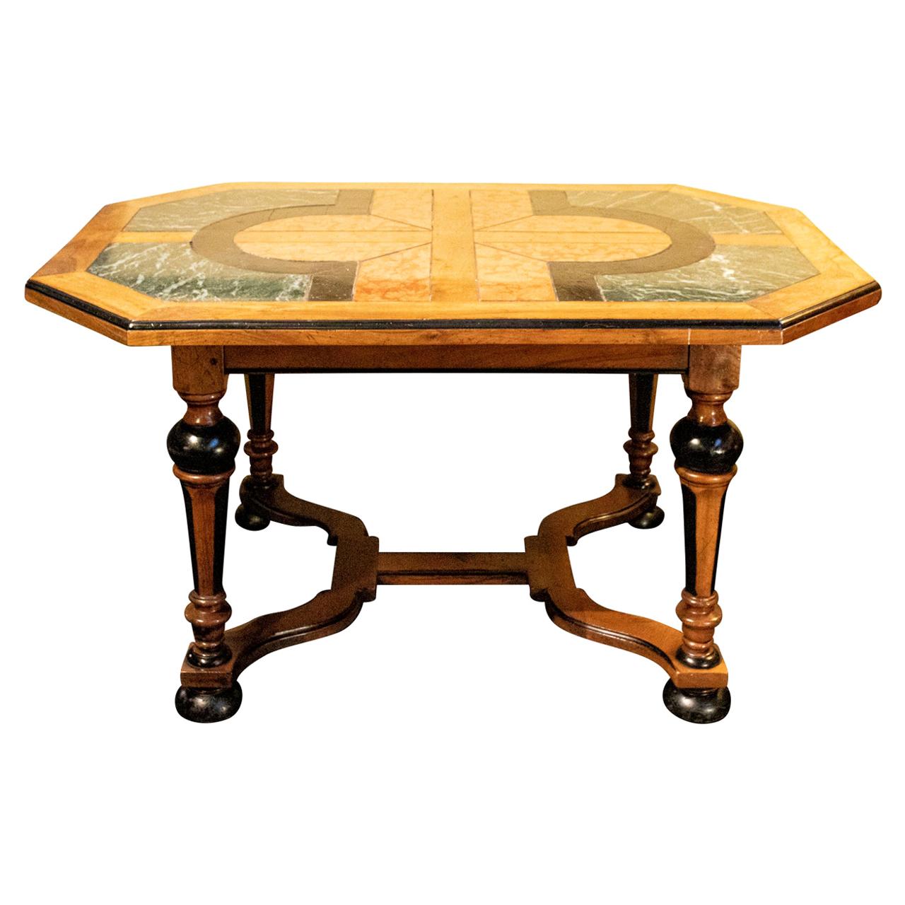 French Ebonized Marble-Top Center Hall Table