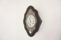 French Ebonized Mother of Pearl Wall Clock 8 Day Movement, France 1880, H680