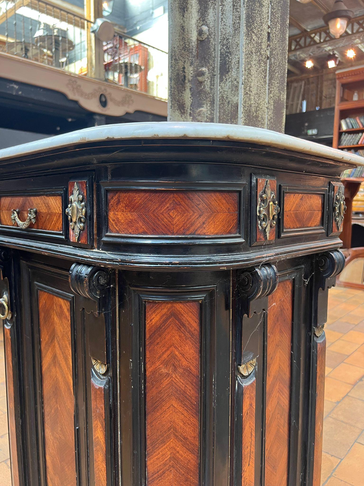 French Ebonized Side Cabinet with Marble Top, Late 19th Century For Sale 2