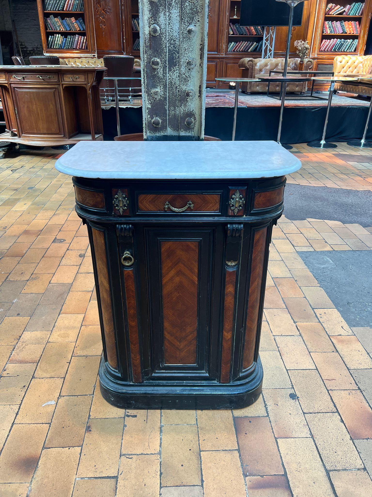 French Ebonized Side Cabinet with Marble Top, Late 19th Century For Sale 3