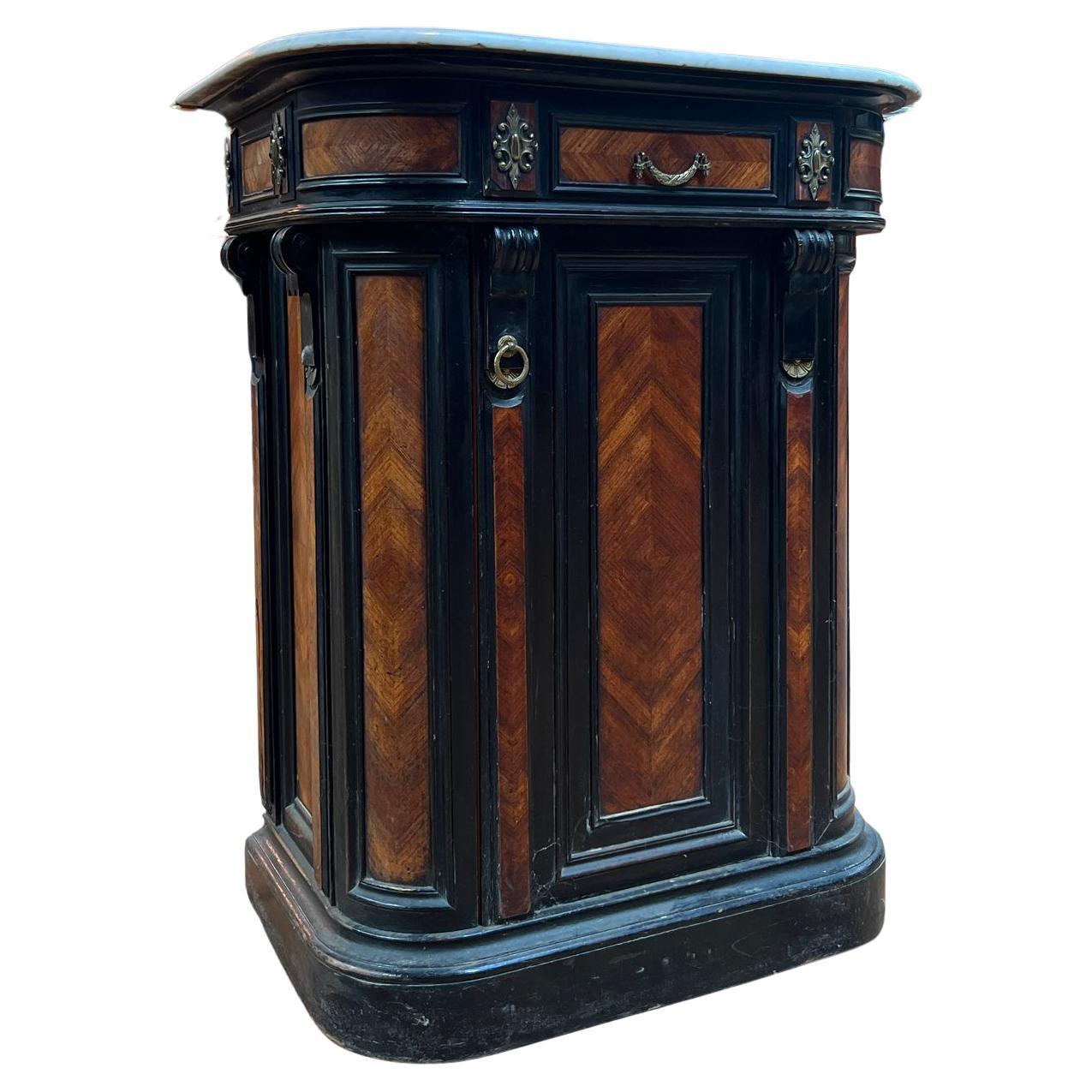French Ebonized Side Cabinet with Marble Top, Late 19th Century For Sale