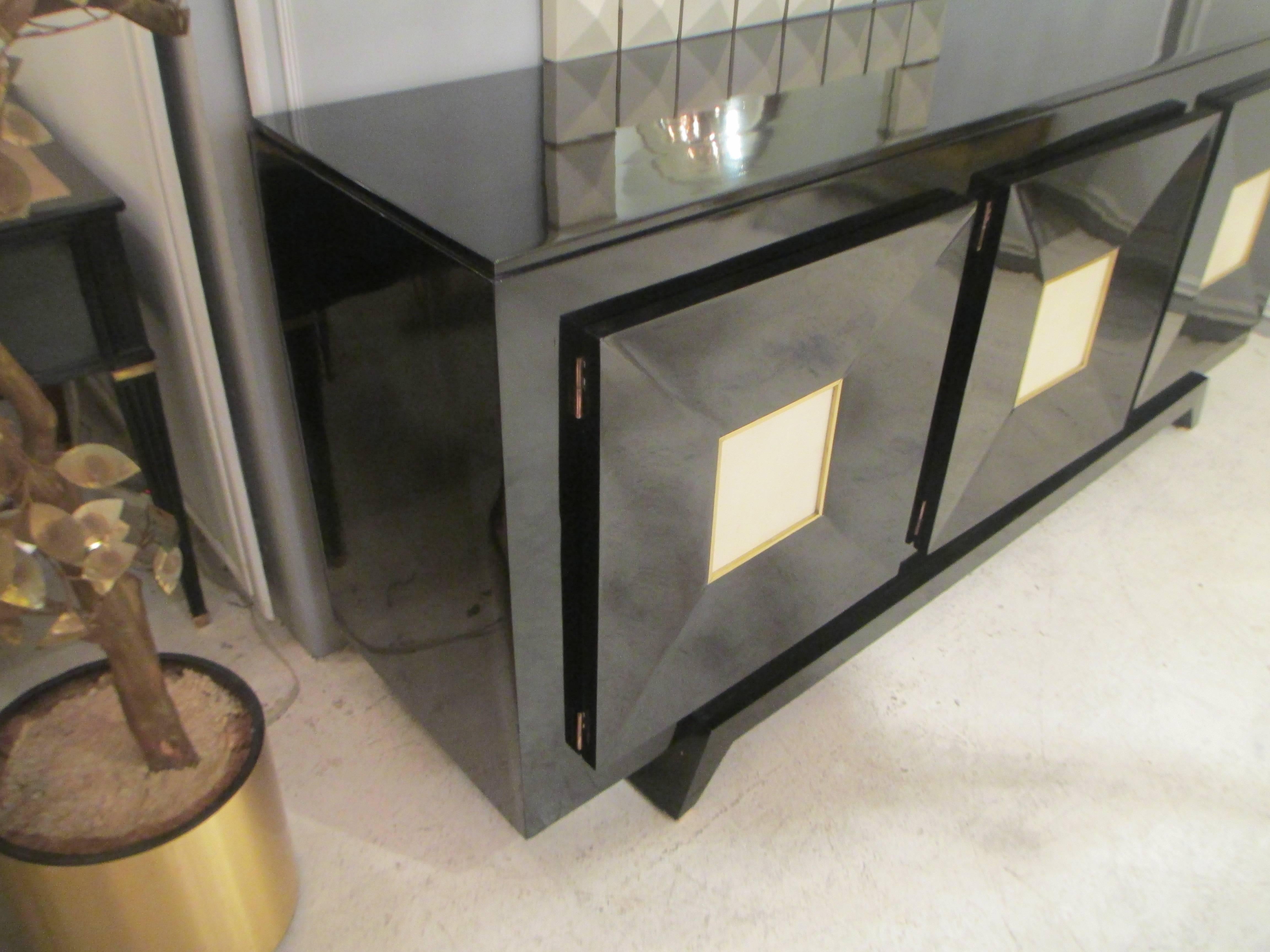 French Ebonized Sideboard with Parchment Doors 2
