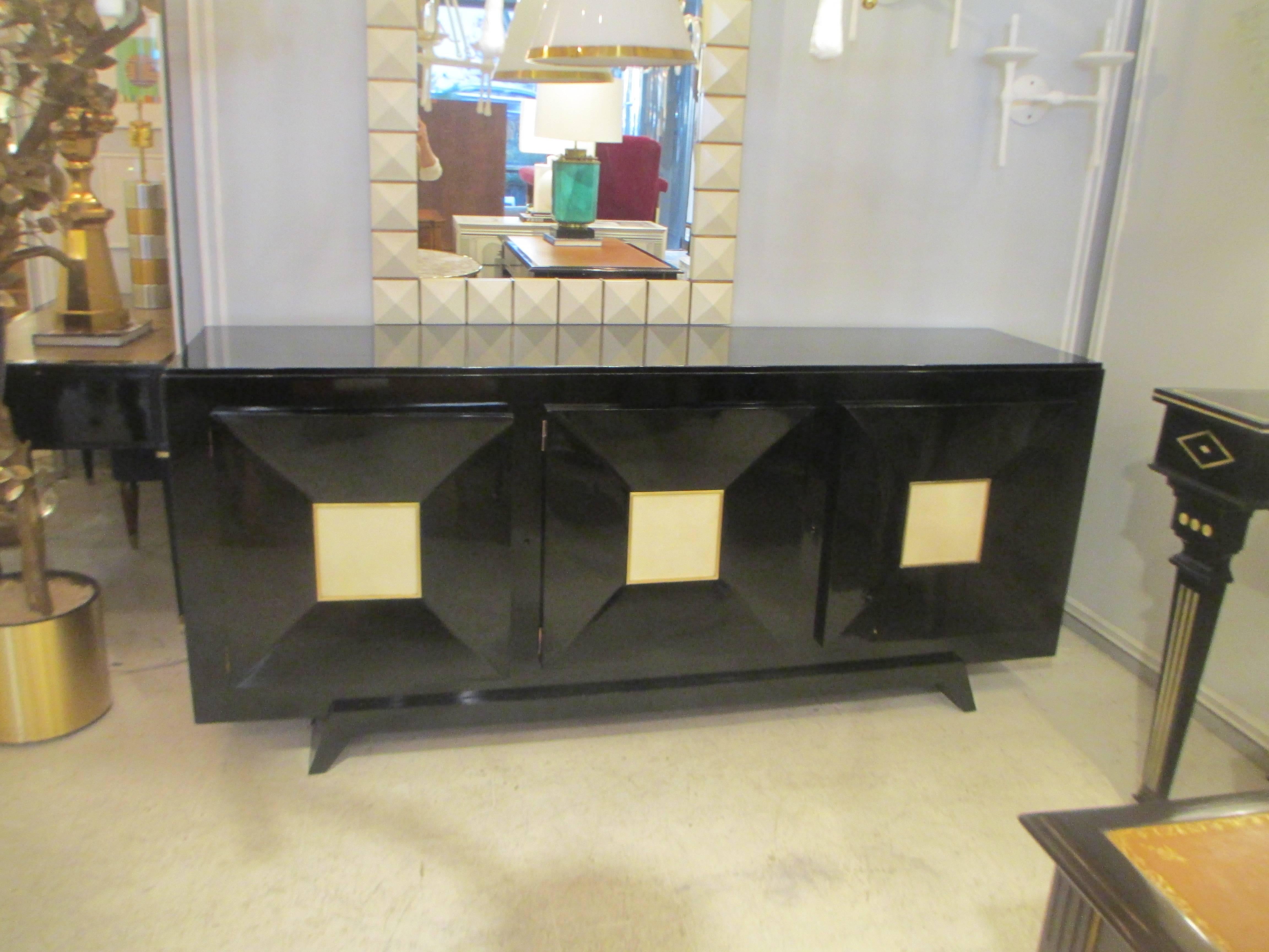 French Ebonized Sideboard with Parchment Doors 6
