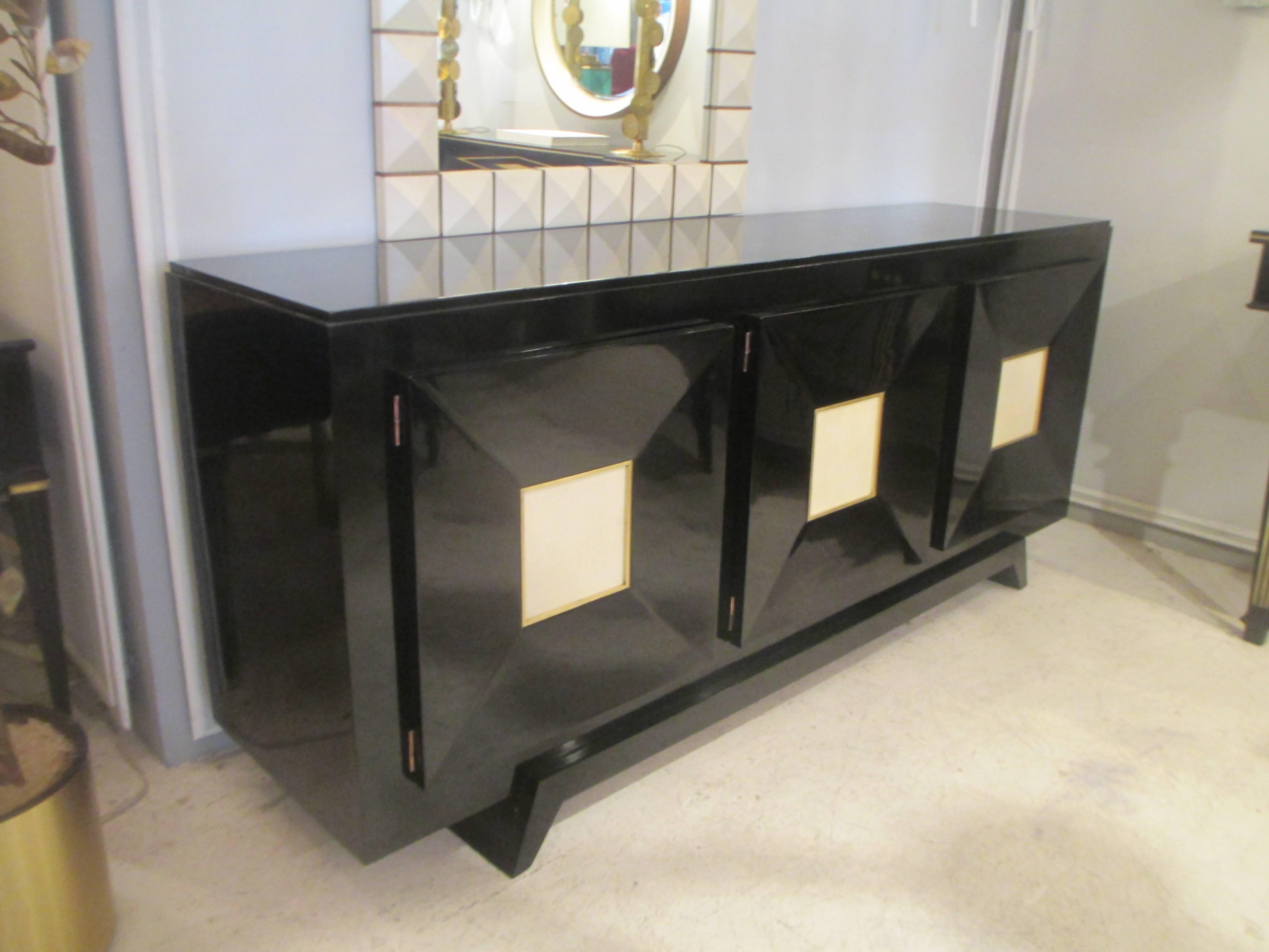 French Ebonized Sideboard with Parchment Doors 4