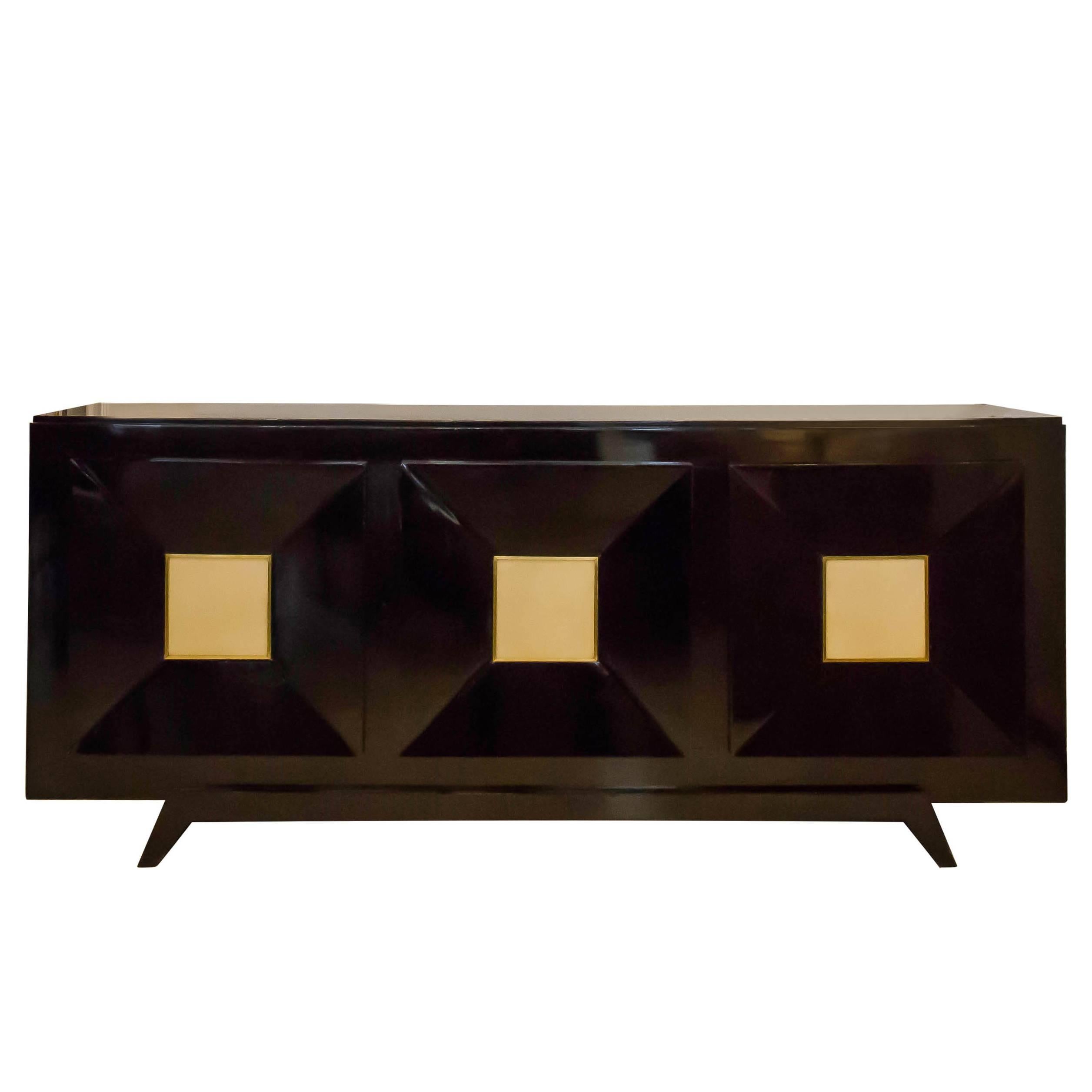 French Ebonized Sideboard with Parchment Doors