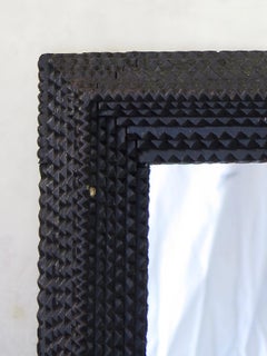 French Ebonized Tramp Art Mirror, circa 1900s