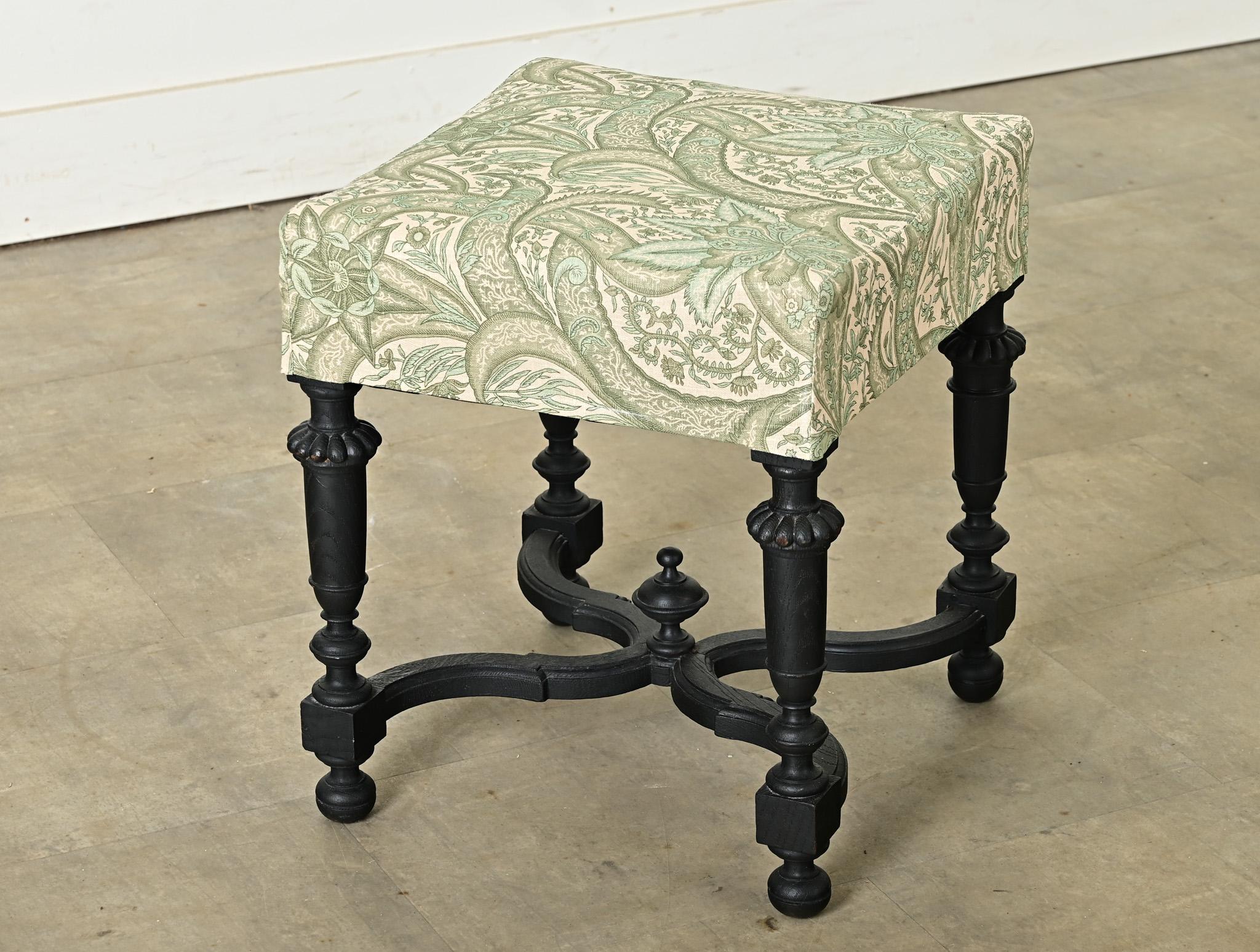 Französischer Hocker, ebonisiert und gepolstert im Angebot 2