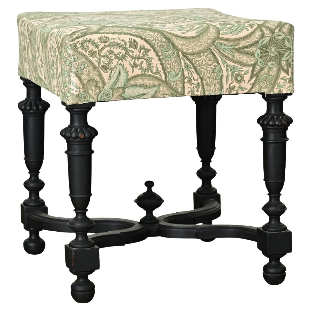 French Ebonized & Upholstered Stool