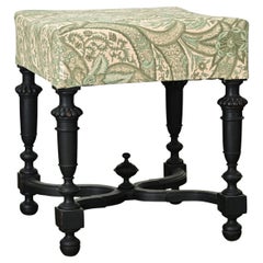 Antique French Ebonized & Upholstered Stool