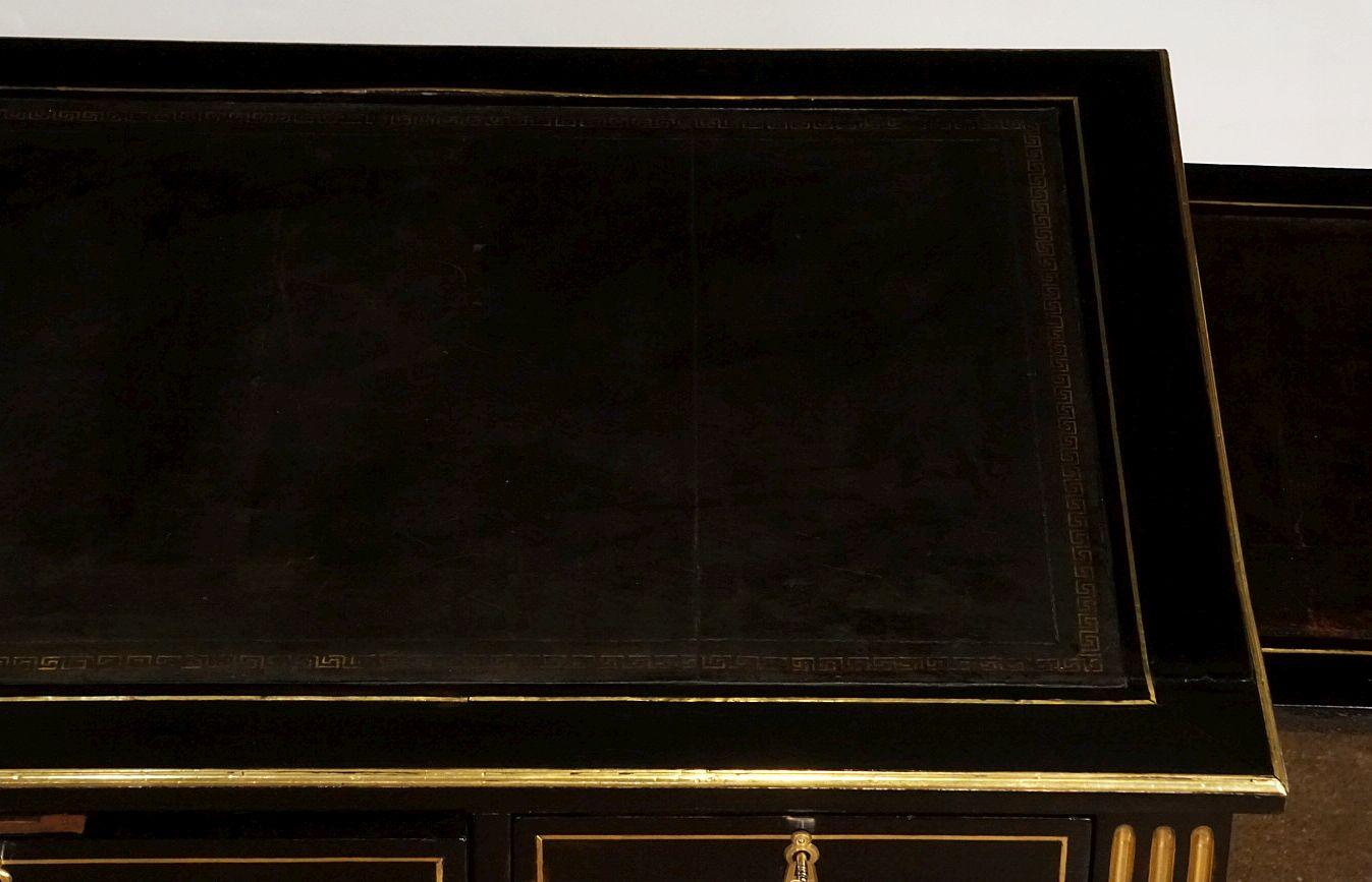 French Ebonized Writing Desk with Embossed Leather Top 5
