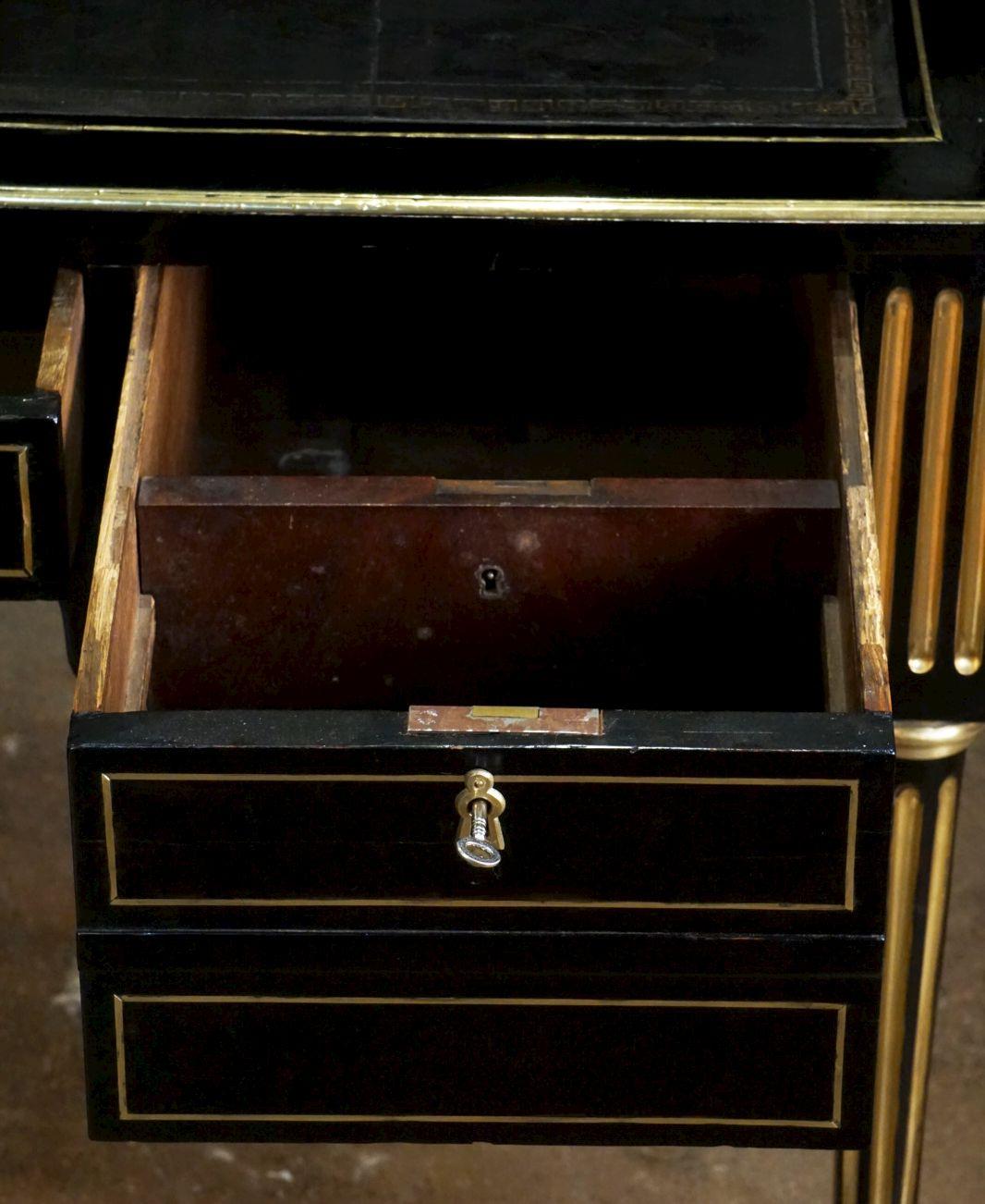 French Ebonized Writing Desk with Embossed Leather Top 7