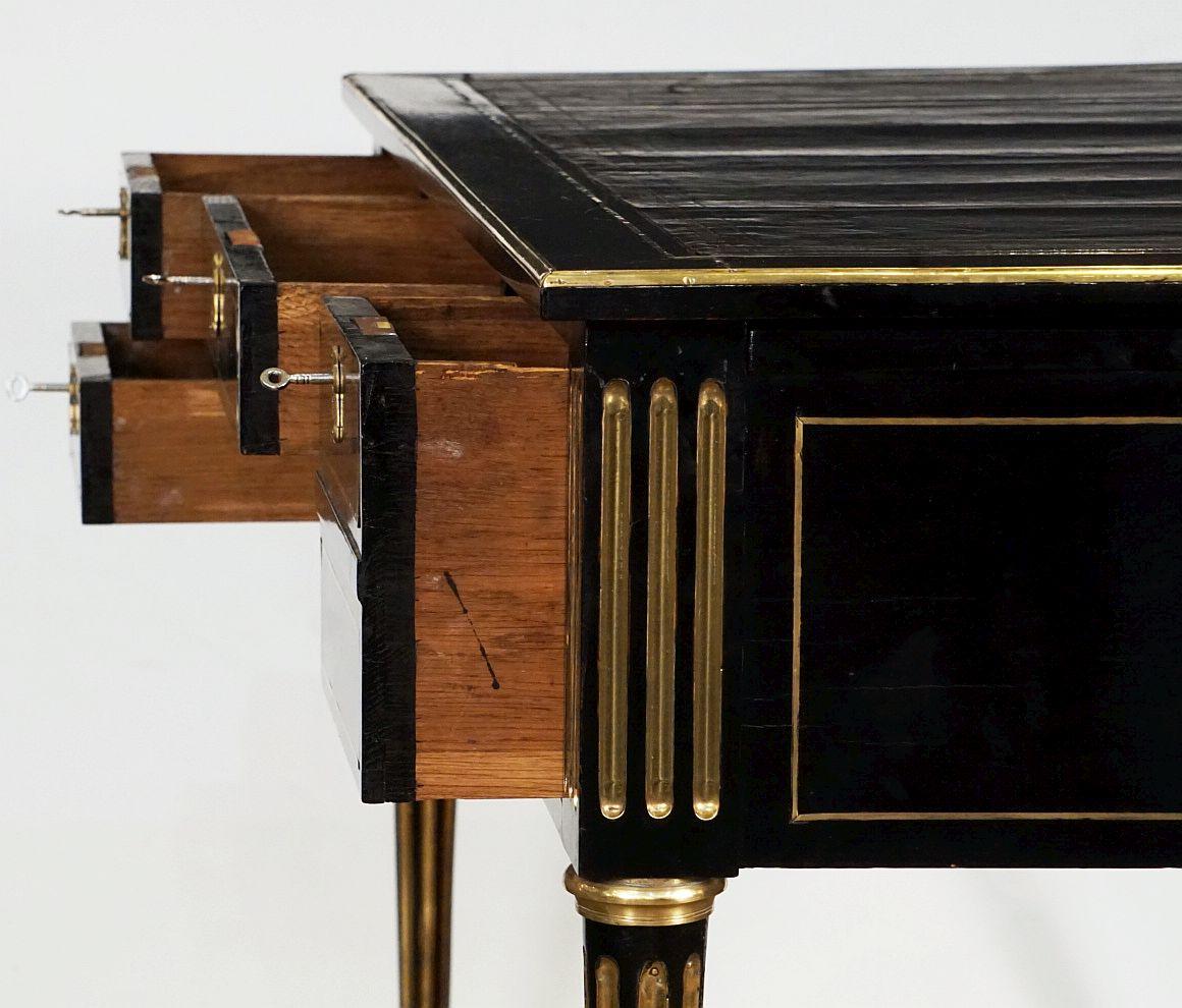 French Ebonized Writing Desk with Embossed Leather Top 9