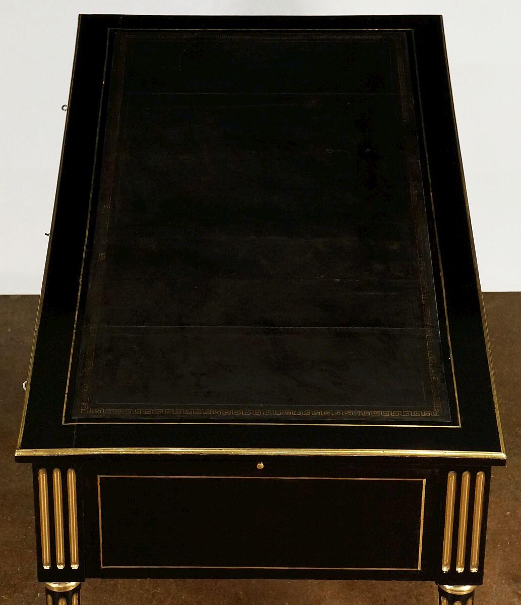 French Ebonized Writing Desk with Embossed Leather Top 11