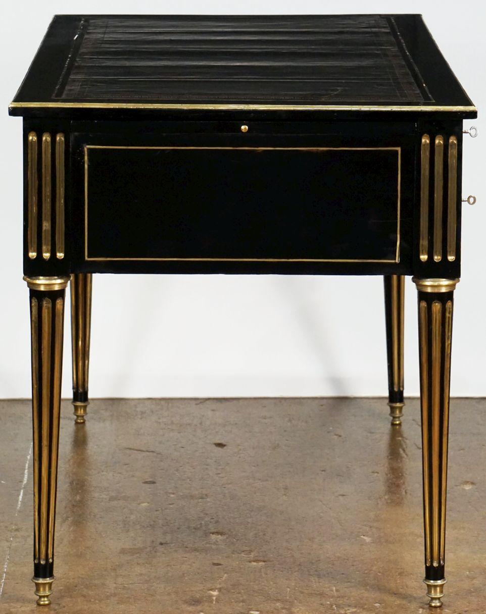 French Ebonized Writing Desk with Embossed Leather Top 12