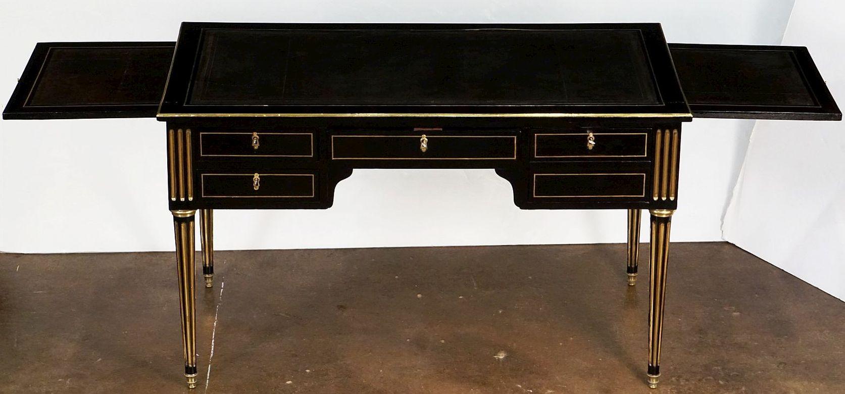 French Ebonized Writing Desk with Embossed Leather Top 13