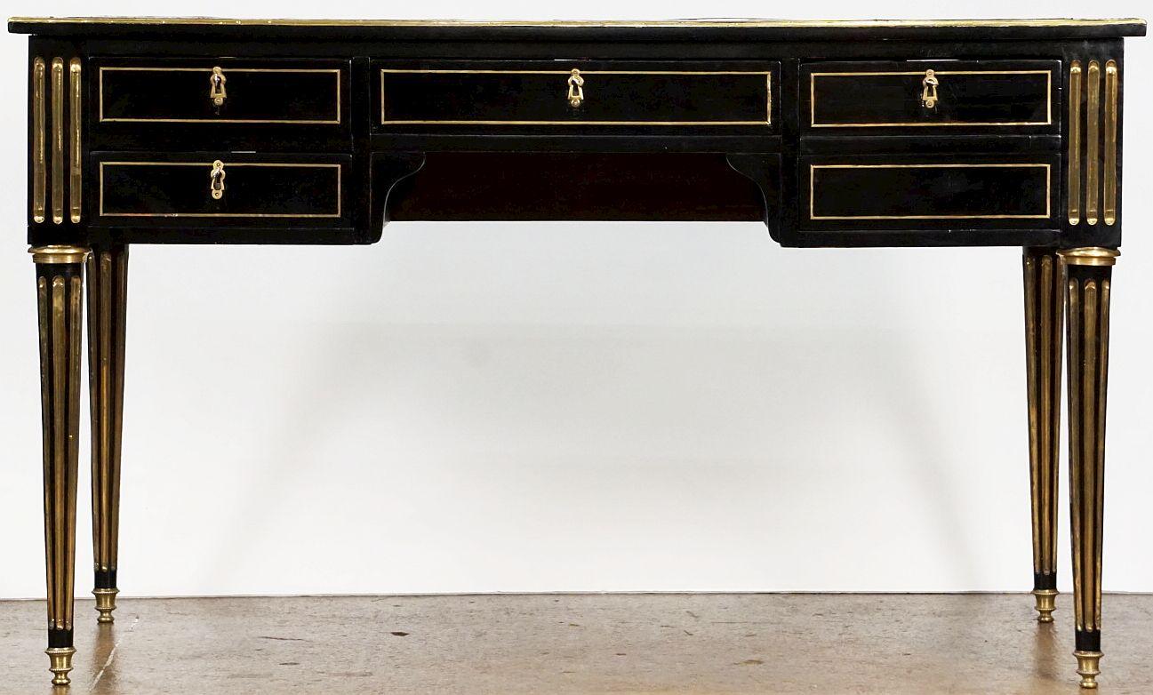 Louis XVI French Ebonized Writing Desk with Embossed Leather Top