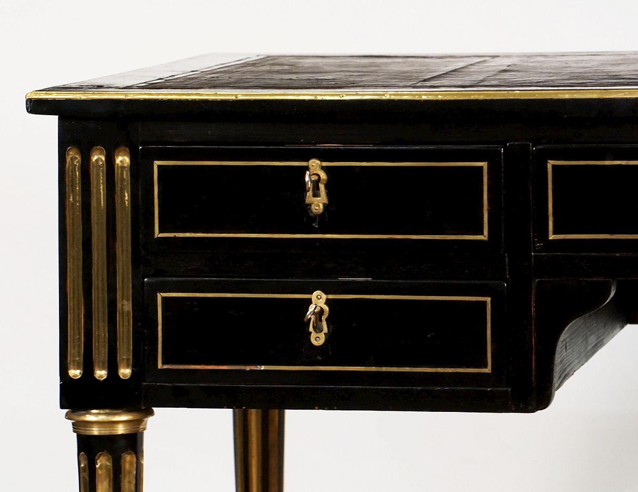 French Ebonized Writing Desk with Embossed Leather Top 1