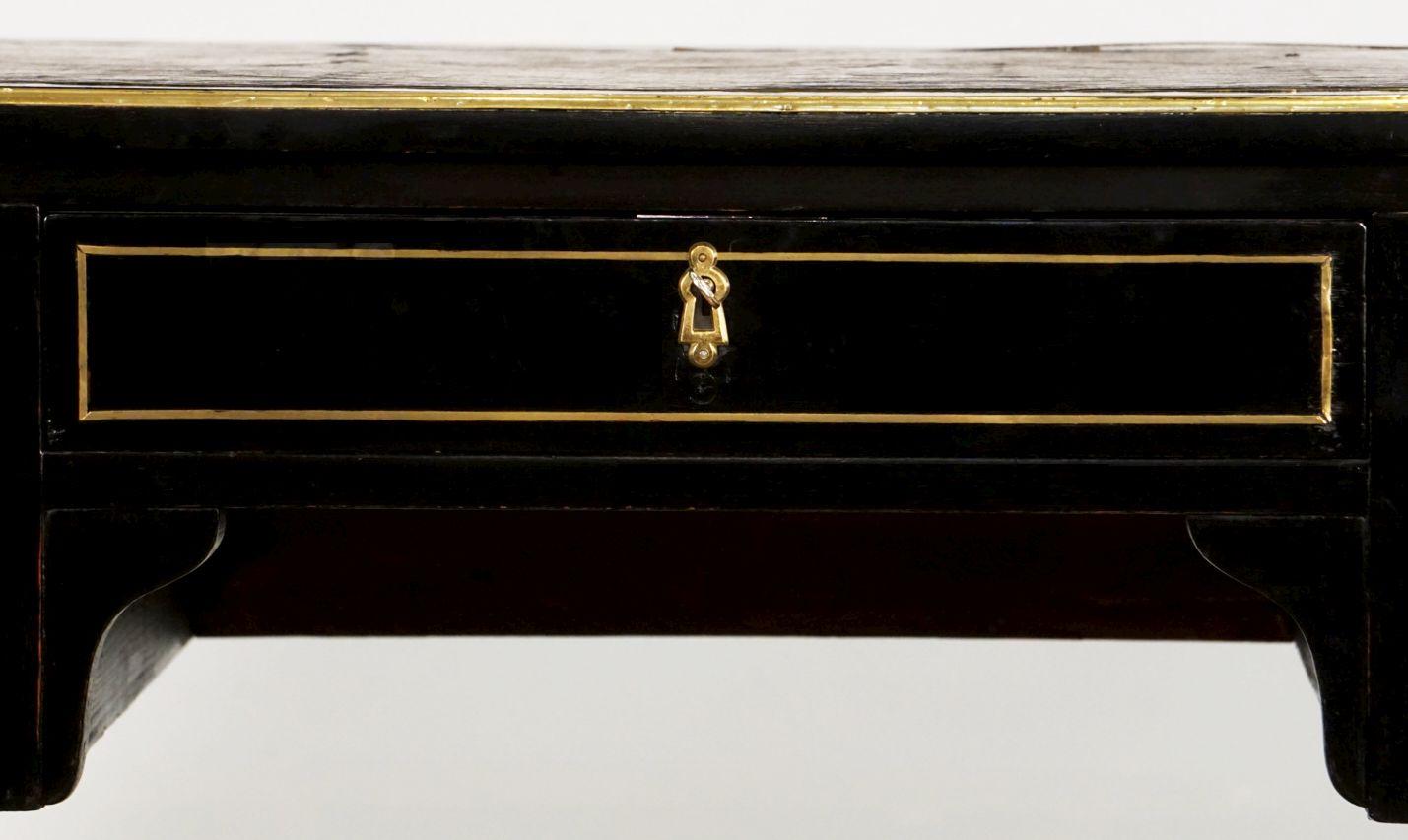 French Ebonized Writing Desk with Embossed Leather Top 2