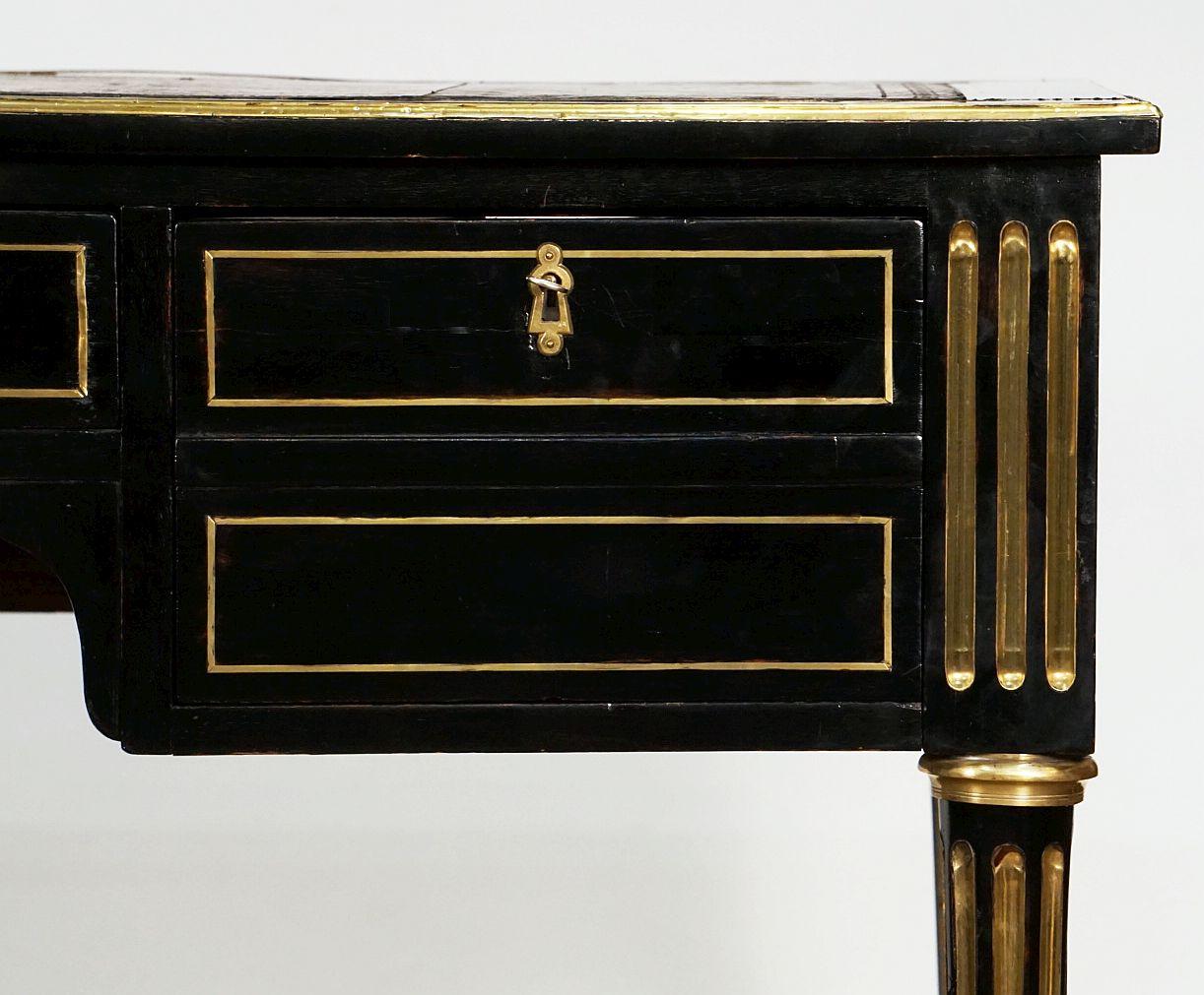 French Ebonized Writing Desk with Embossed Leather Top 3