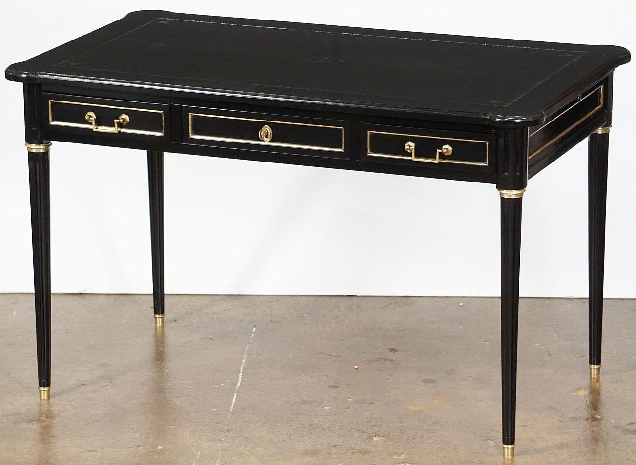 French Ebonized Writing Table or Desk with Embossed Leather Top For Sale 4