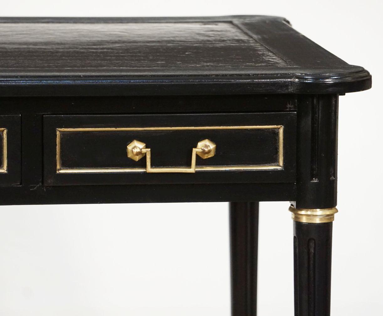 French Ebonized Writing Table or Desk with Embossed Leather Top 7