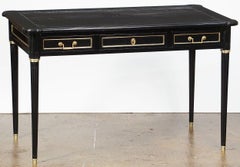 French Ebonized Writing Table or Desk with Embossed Leather Top