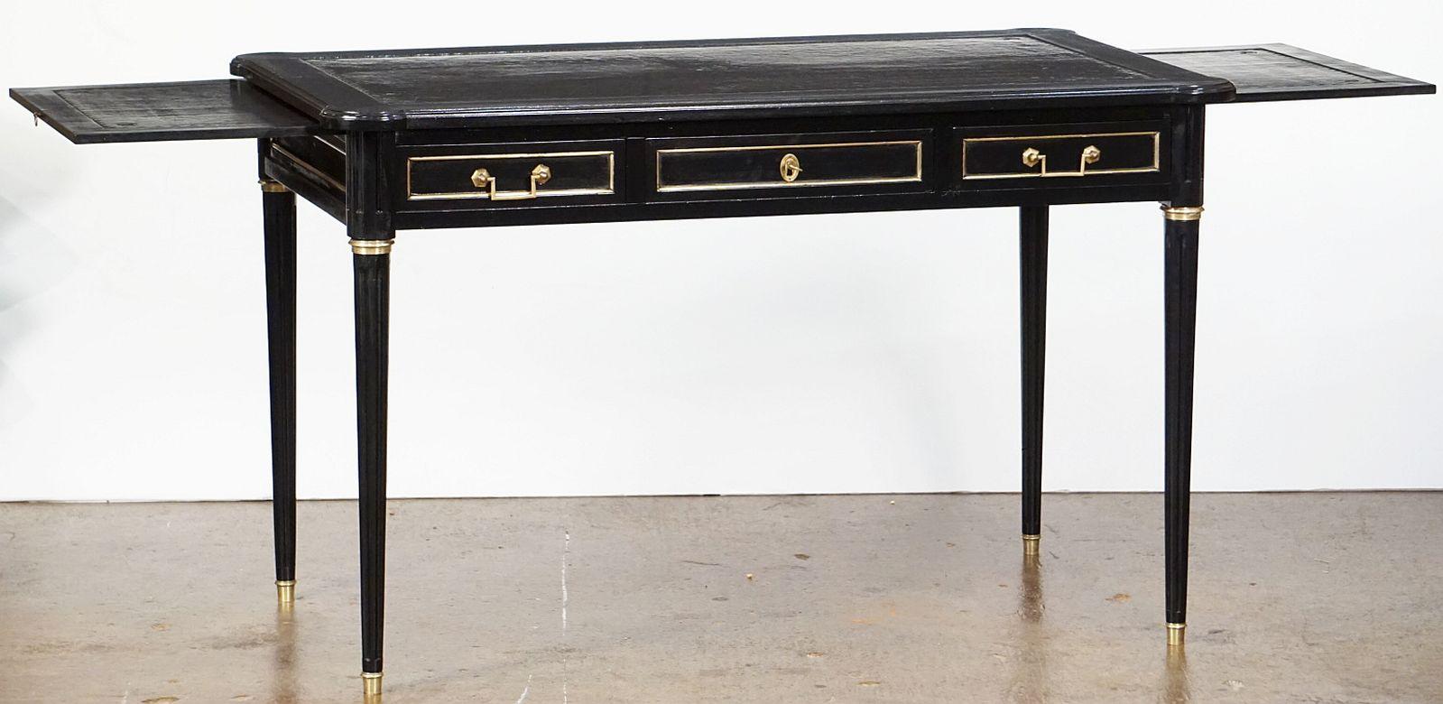 Louis XVI French Ebonized Writing Table or Desk with Embossed Leather Top