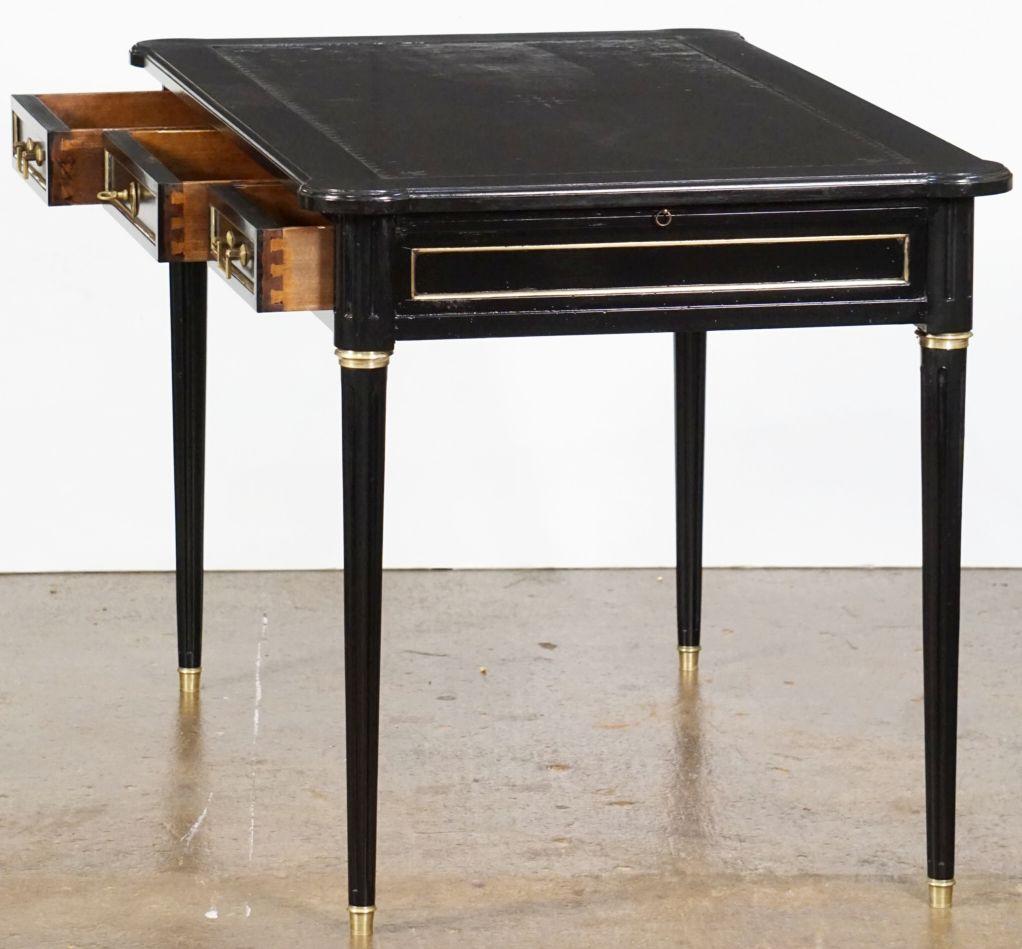 Metal French Ebonized Writing Table or Desk with Embossed Leather Top