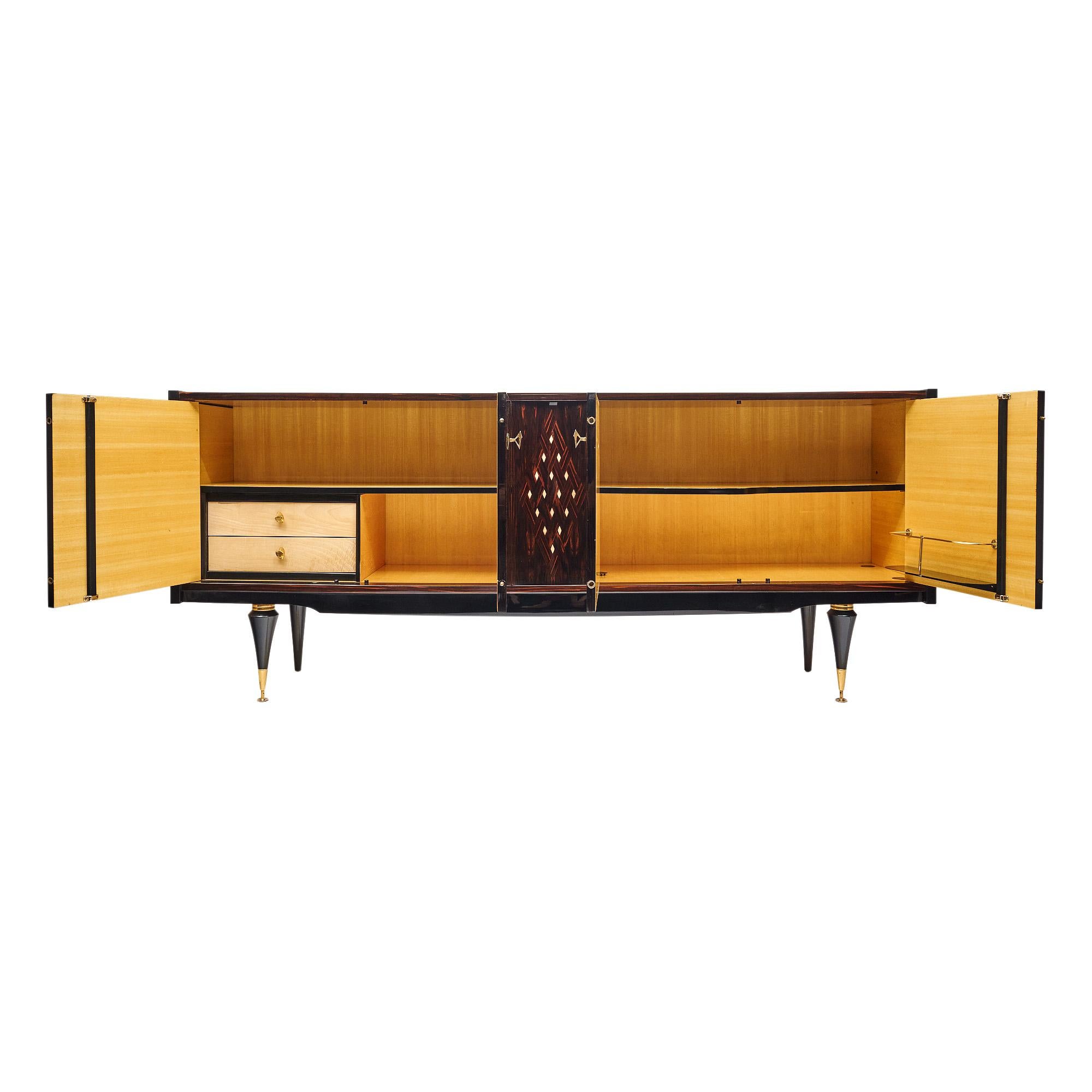 Brass French Ebony of Macassar Mid-Century Buffet