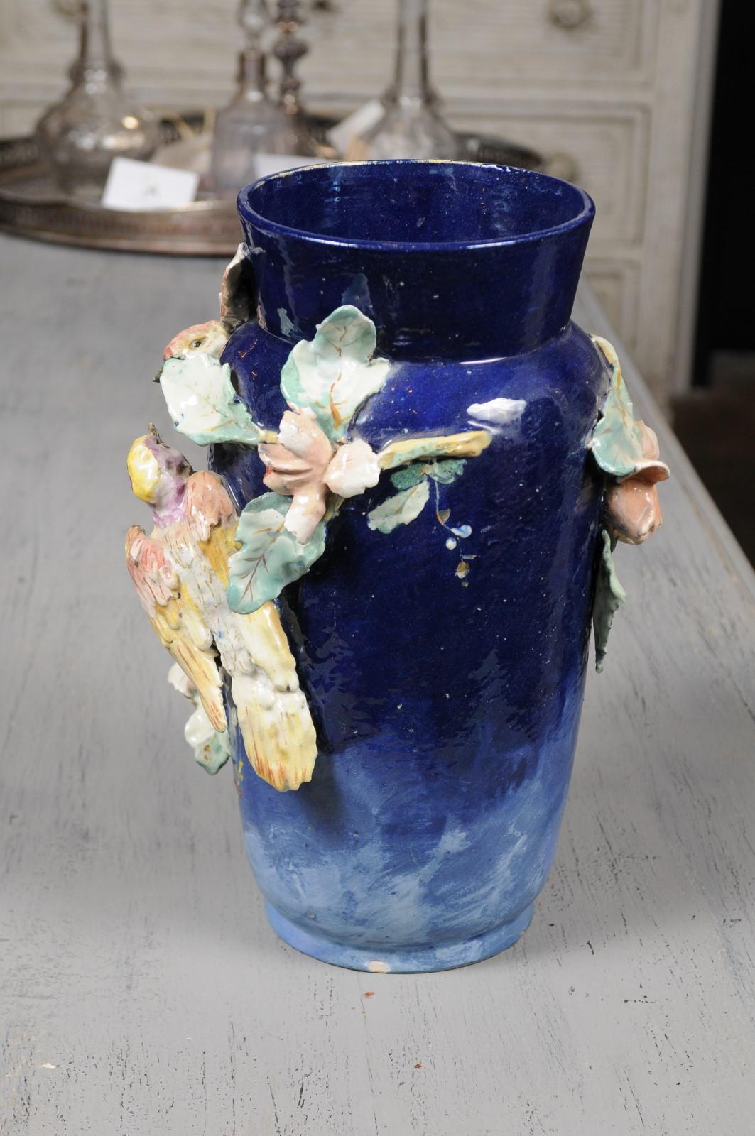 French Ecole d'Auteuil Impressionist Late 19th Century Floral Vase with Birds 2