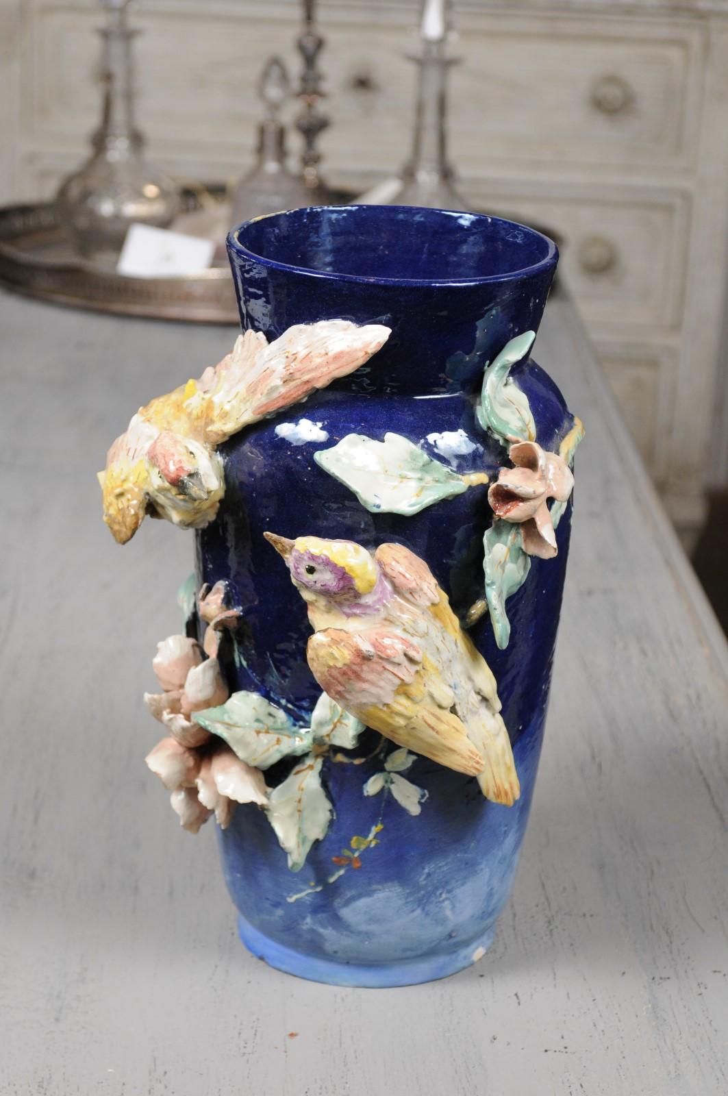 French Ecole d'Auteuil Impressionist Late 19th Century Floral Vase with Birds 3