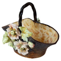 French Ecole de Fontainebleau Barbotine Jardinière Basket with Floral Décor