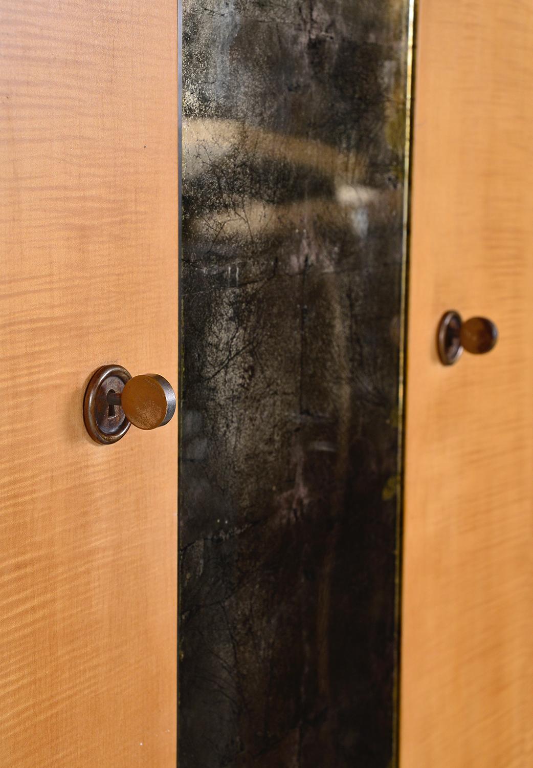 French Editions AV Burr Maple Wardrobe with Mirror Panel, 1940's 2