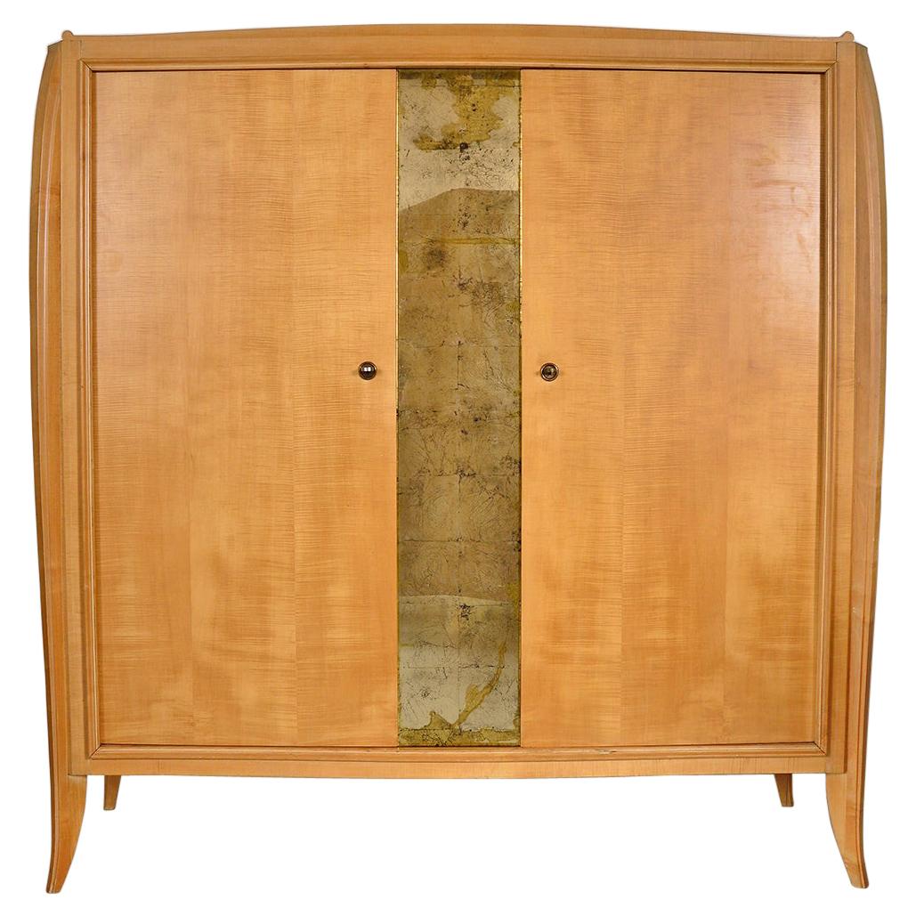 Armoire en ronce d'érable des Éditions Françaises AV avec panneau de miroir, années 1940