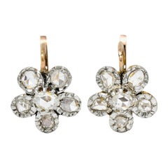 French Edwardian 1.45 Carats Diamond Platinum 18 Karat Gold Floral Earrings