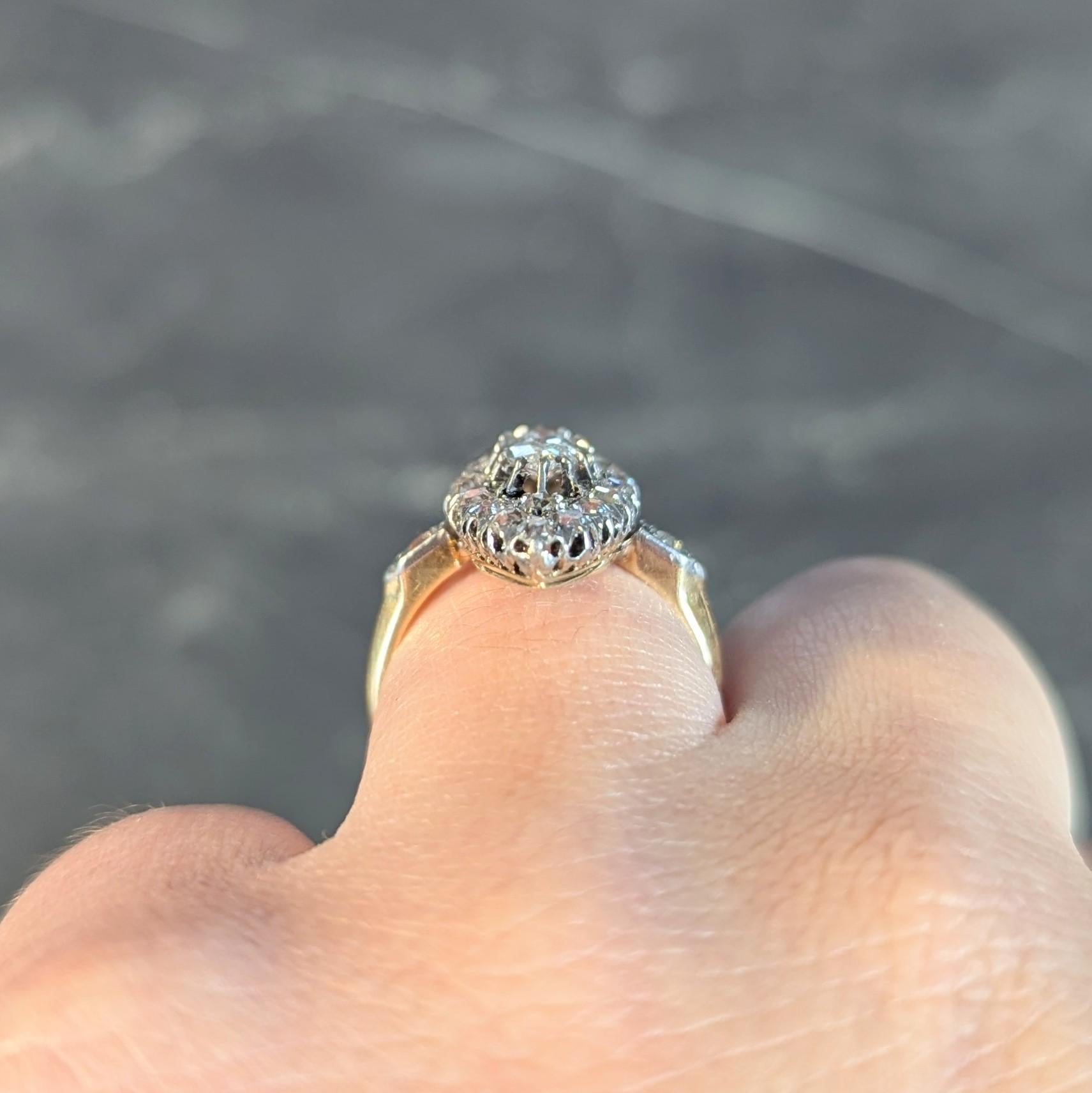 French Edwardian 1.84 CTW Diamond Platinum 18K Gold Antique Navette Ring GIA For Sale 7