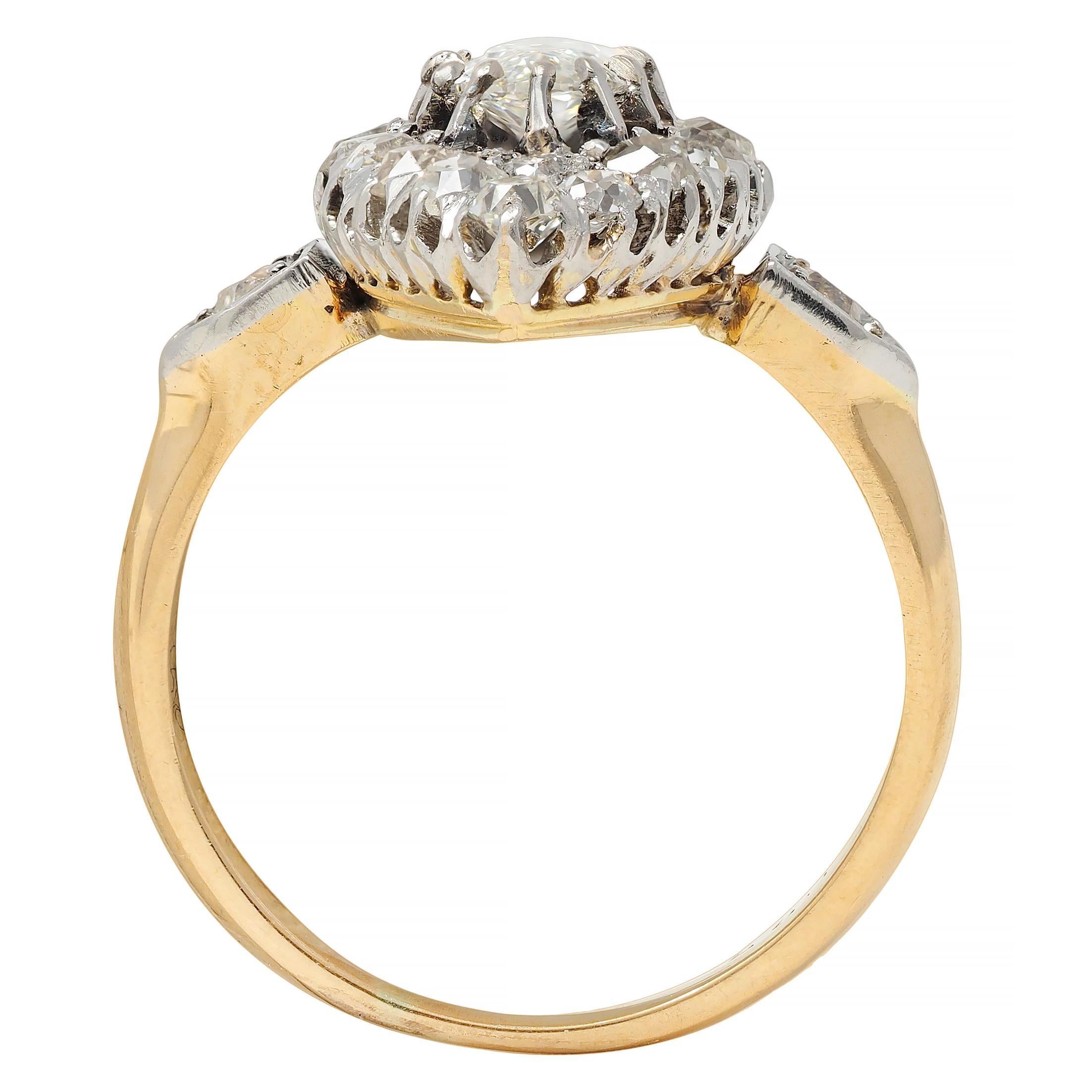 French Edwardian 1.84 CTW Diamond Platinum 18K Gold Antique Navette Ring GIA For Sale 4