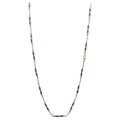 Used French Edwardian 1900-1905 Pearls Chain In 18Kt Gold With Guilloche Blue Enamel
