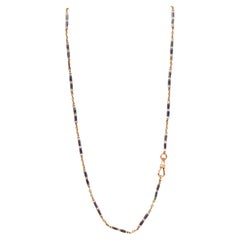 French Edwardian 1905 Chain In 18Kt Gold With Guilloche Blue Enamel and Pearls