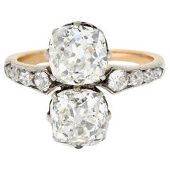French Edwardian 2.74 CTW Old Mine Cut Diamond Toi-Et-Moi Silver 14 Karat Ring