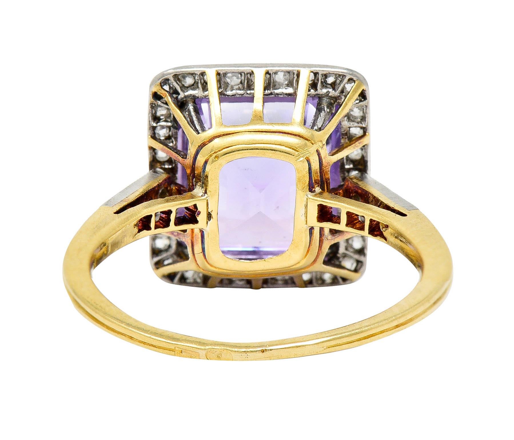 French Edwardian 5.24 Carats No Heat Sapphire Diamond Platinum 18K Gold Ring In Excellent Condition In Philadelphia, PA