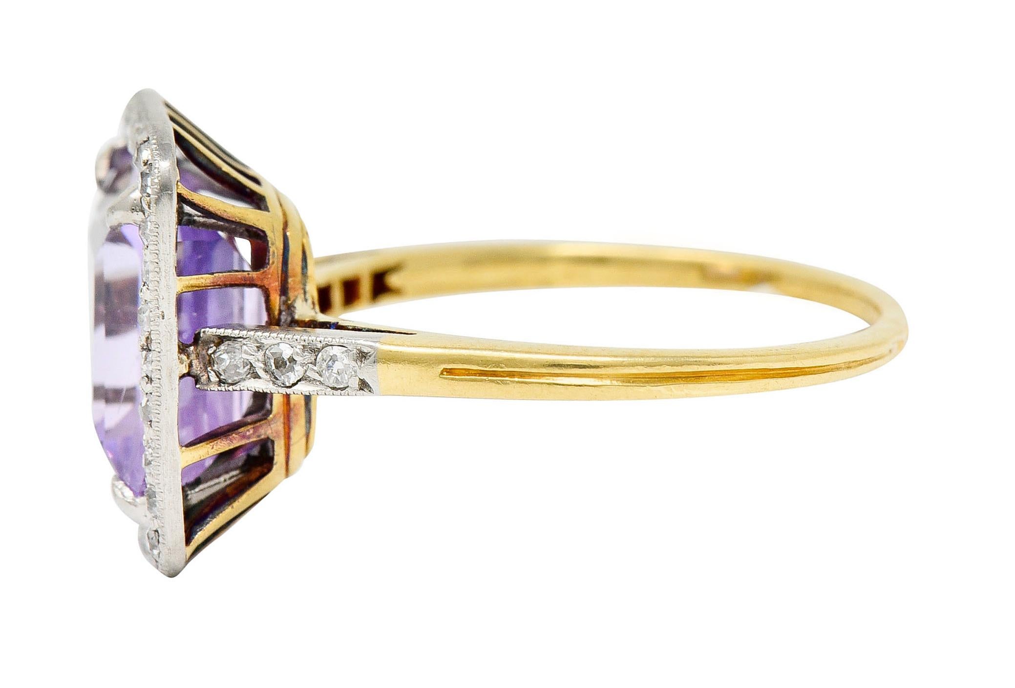 Women's or Men's French Edwardian 5.24 Carats No Heat Sapphire Diamond Platinum 18K Gold Ring