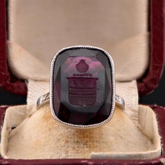 French Edwardian Coat of Arms 11.00 Ct. Verneuil Sapphire Diamond Seal Ring